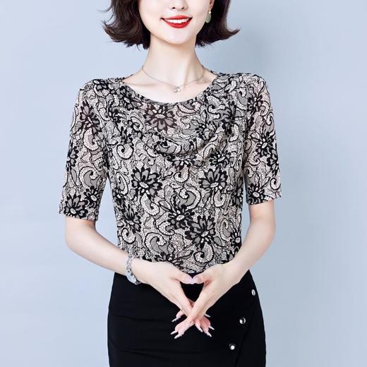 夏季新款，修身显瘦网纱上衣印花洋气大码女士打底衫KQL-644G2353 商品图1