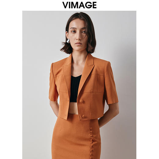 纬漫纪VIMAGE秋季新款时尚西装翻领显瘦短外套女V2003603 商品图5