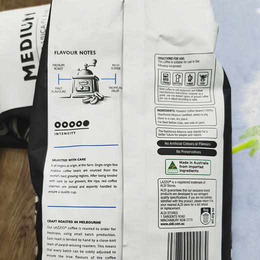 原装澳洲进口lazzio醇香【阿拉比卡】咖啡豆中烘装（1000克）代购 商品图2