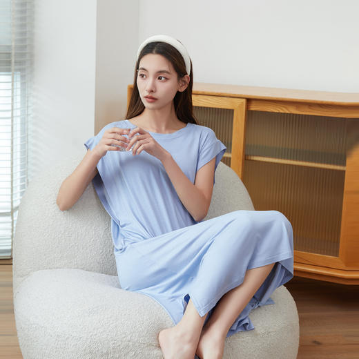 自带胸垫睡裙女夏季背心无袖中长款夏天薄款休闲睡衣家居服 商品图2