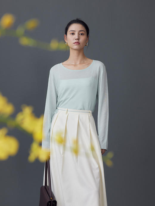 HeyDress天丝针织防晒衫女夏季法式圆领打底罩衫收腰设计感上衣 商品图3
