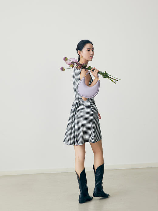 HeyDress法式黑白格纹连衣裙女夏季复古收腰设计感气质无袖短裙子 商品图2