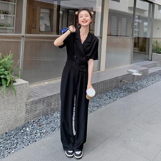 原创短袖西装领连体衣女装2023夏季新款设计感黑色连衣裤连体裤子 商品图2