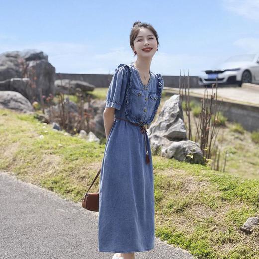 天丝牛仔连衣裙夏季女2023女装新款法式气质减龄木耳边设计感长裙 商品图1