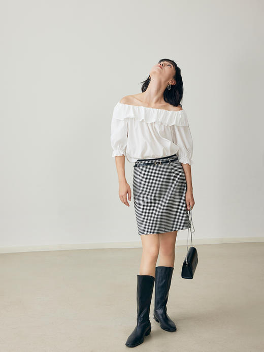 HeyDress法式黑白格纹半身裙女夏季高腰复古半裙优雅气质裙子 商品图0