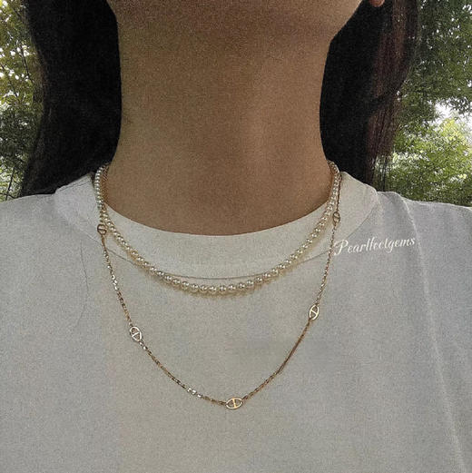 甄珠贝 精品小珍珠4-5mm可调节项链 18K金尾链 客人定制叠戴风锁骨项链 商品图10