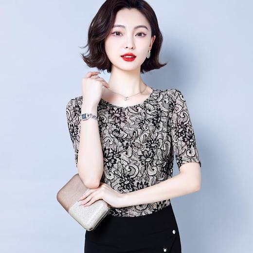 夏季新款，修身显瘦网纱上衣印花洋气大码女士打底衫KQL-644G2353 商品图3
