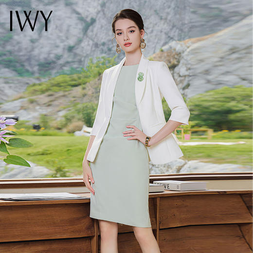 IWY/职业连衣裙气质时尚工作服夏新款七分袖白色西装两件套C1837+Q983 商品图0