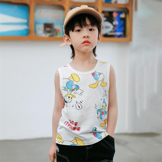 迪士尼童装 男童唐老鸭卡通背心T恤夏季新款俏皮印花短袖 商品图0