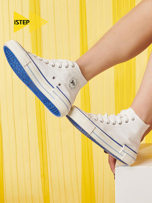 iSTEP夏季情侣款高帮帆布鞋复古解构女鞋厚底国潮休闲小白鞋 商品图2