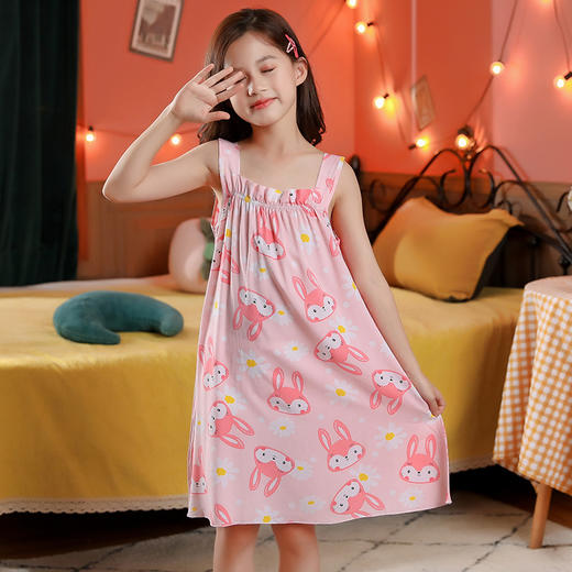 【49.9/2件女童睡裙棉绸夏季儿童薄款公主家居服】睡衣空调服女孩大童吊带睡裙，梦境之中，清风拂面。柔美的棉绸，轻盈自如。午后时光，静静流淌。童心未泯，静享盈裙。sh 商品图3