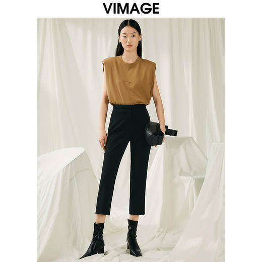VIMAGE纬漫纪秋季新款圆领休闲自然宽松小上衣女T恤V2002606 商品图1