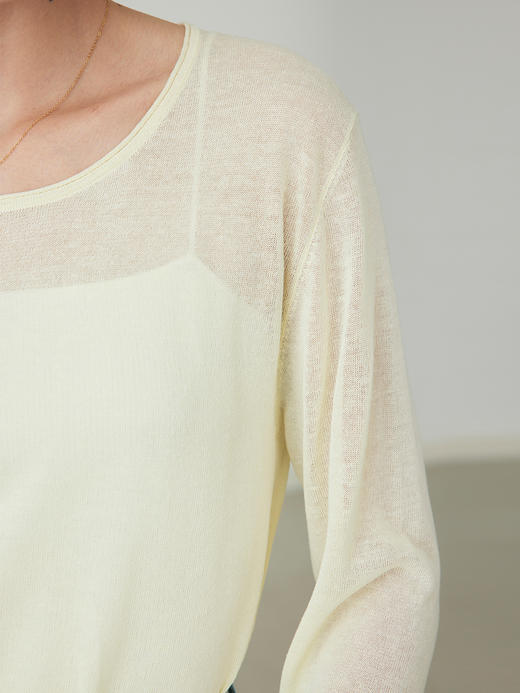 HeyDress天丝针织防晒衫女夏季法式圆领打底罩衫收腰设计感上衣 商品图1