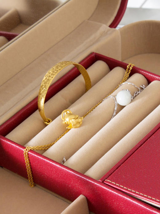 【6F】多样屋荔枝纹首饰盒结婚订婚三金珠宝带锁多层大容量高档收纳盒（中） 商品图1