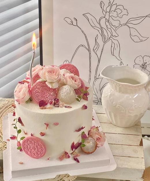 黑巢-玫瑰荔枝鲜花蛋糕 商品图0