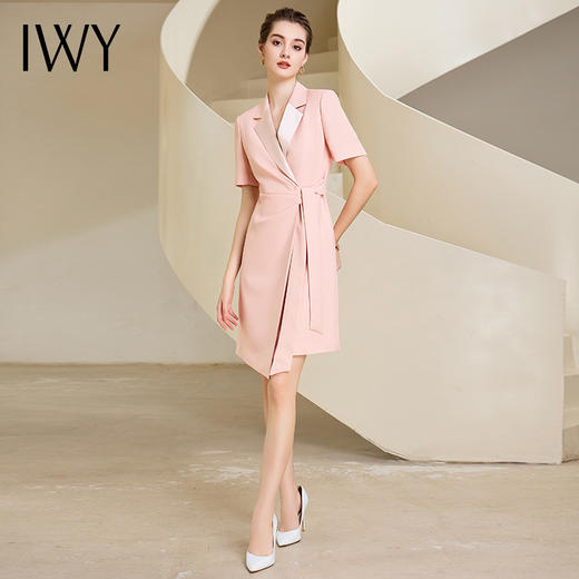 IWY/粉色系带收腰显瘦设计感连衣裙女夏季高级感西装裙232041Q1 商品图5
