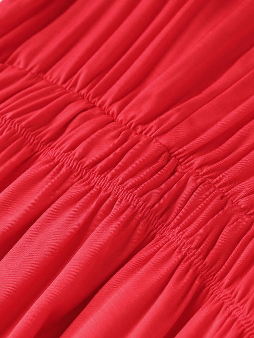 法式复古，天丝红色显白气质名媛简约显瘦遮肉松紧腰连衣裙WLZD-2317308 商品图3