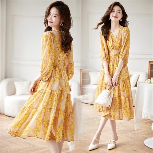 2023夏装新品碎花连衣裙女黄花修身显瘦后松紧韩版时尚气质HR-QY23601 商品图2