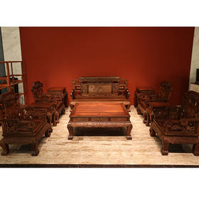 大红酸枝福祥如意宝座沙发十件套红木家具（运费到付）