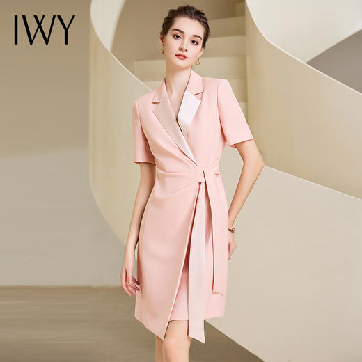 IWY/粉色系带收腰显瘦设计感连衣裙女夏季高级感西装裙232041Q1 商品图2