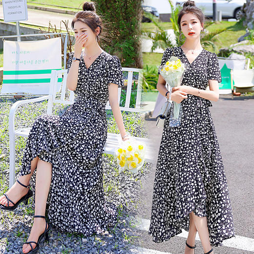 百搭气质，新款V领系腰带飘逸套头式侧边拉链连衣裙HR-HAYR72221 商品图4