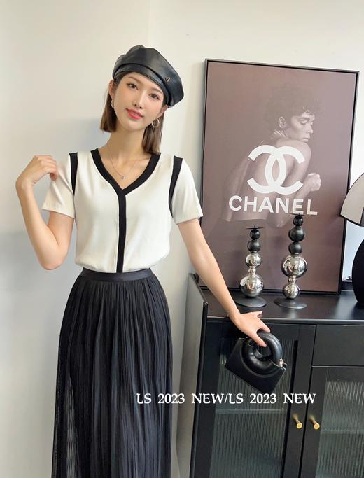 6959#撞色边V领短T 商品图0
