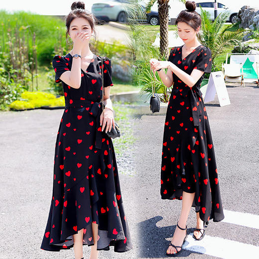 百搭气质，新款V领系腰带飘逸套头式侧边拉链连衣裙HR-HAYR72221 商品图3