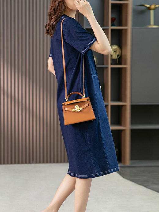 YX【现货7天】气质拼接牛仔连衣裙女中长款2023夏季新款韩版宽松休闲直筒裙 商品图4