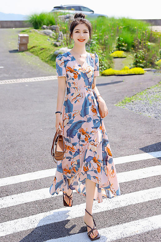 百搭气质，新款V领系腰带飘逸套头式侧边拉链连衣裙HR-HAYR72221 商品图6