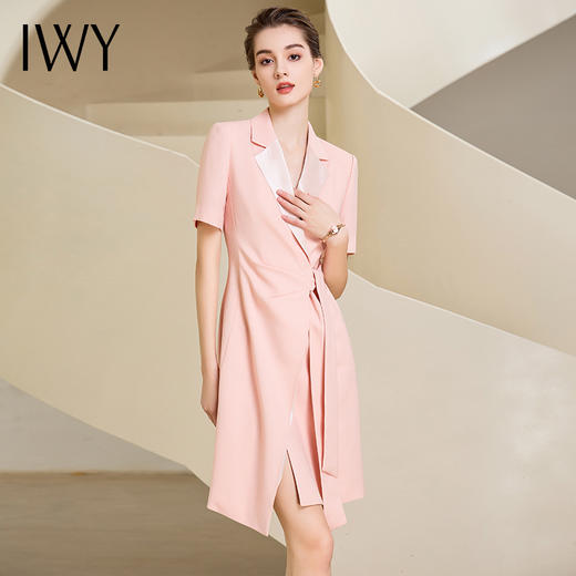 IWY/粉色系带收腰显瘦设计感连衣裙女夏季高级感西装裙232041Q1 商品图4
