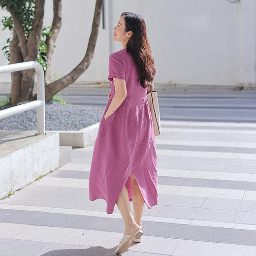 预售7-10天|一姐私服原创 定制汉麻、色织亚麻 法式V领短袖优雅连衣裙 商品图4