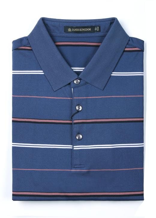 【2件/259】占姆士男士含桑蚕丝高级感条纹翻领短袖POLO衫  一款三色  墨绿&灰兰&宝蓝 商品图8