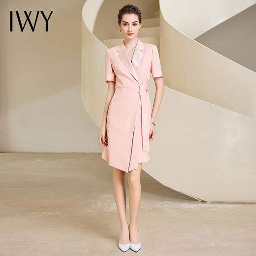 IWY/粉色系带收腰显瘦设计感连衣裙女夏季高级感西装裙232041Q1 商品图3