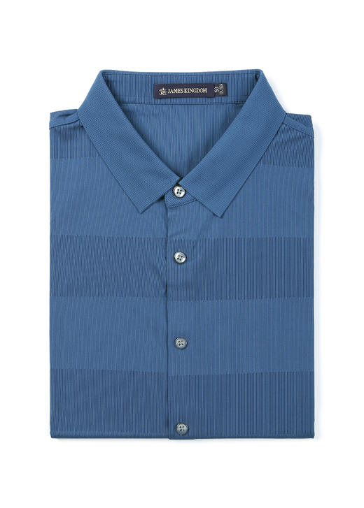 【商场同款  1件/159  2件/259】占姆士男士时尚休闲暗大条短袖POLO衫 一款两色  灰兰和深绿 商品图0