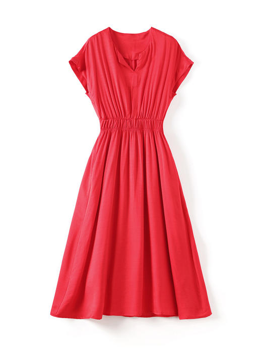 法式复古，天丝红色显白气质名媛简约显瘦遮肉松紧腰连衣裙WLZD-2317308 商品图4