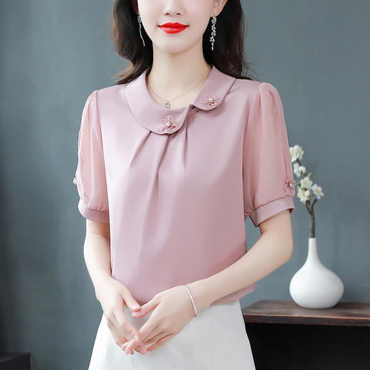减龄时尚，雪纺衬衫短袖衬衣妈妈洋气小衫SDJ38786819 商品图8