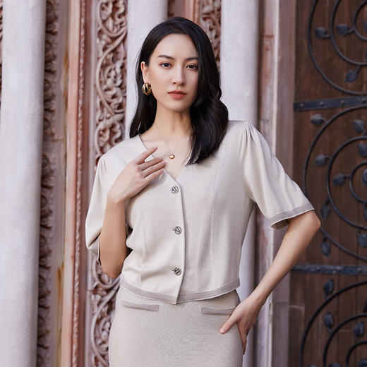 东黎 • 丝绒款女士小香风翻领半袖开衫上衣时尚短款复古名媛风 3074 商品图4