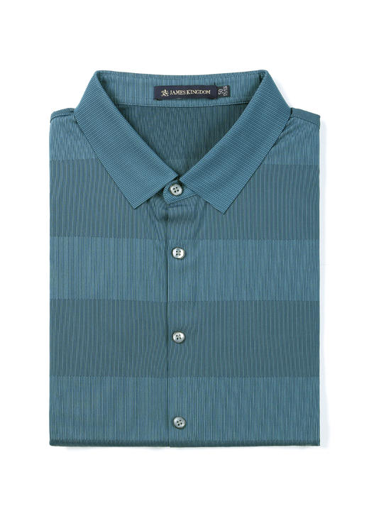 【商场同款  1件/159  2件/259】占姆士男士时尚休闲暗大条短袖POLO衫 一款两色  灰兰和深绿 商品图1