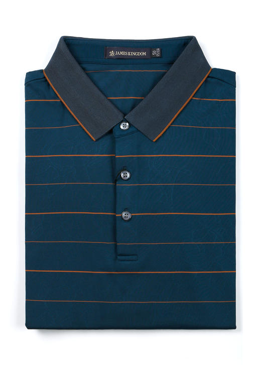 【商场同款  1件/159 2件/259】  占姆士男士翻领时尚细条纹带暗纹花短袖POLO衫 一款3色  灰兰&墨绿&上青 商品图2