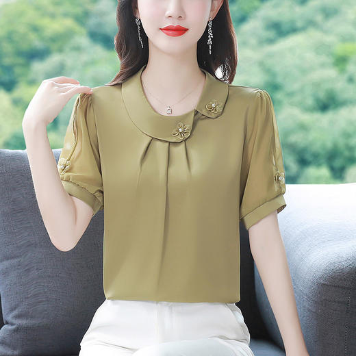 减龄时尚，雪纺衬衫短袖衬衣妈妈洋气小衫SDJ38786819 商品图1