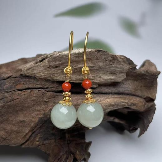 s925和田玉耳坠-玫瑰圆珠耳钩 商品图0