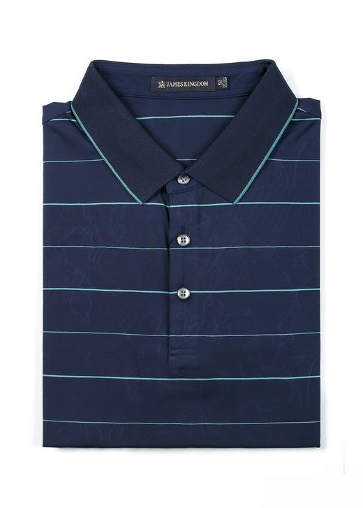 【商场同款  1件/159 2件/259】  占姆士男士翻领时尚细条纹带暗纹花短袖POLO衫 一款3色  灰兰&墨绿&上青 商品图0