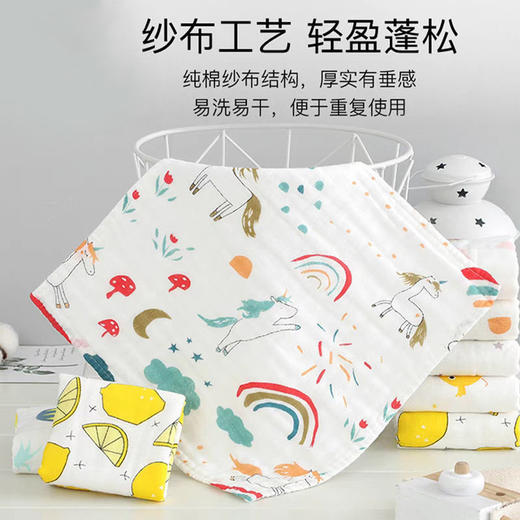 【10条装 六层全棉纱布小方巾】高密纯棉泡泡纱方巾六层水洗小手帕吸水毛巾印花批发婴儿童口水巾 商品图1