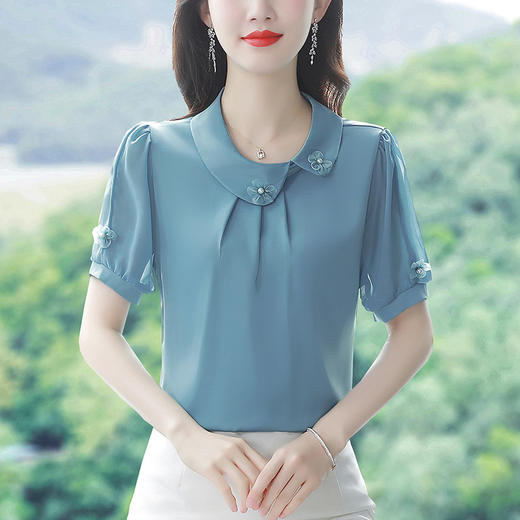 减龄时尚，雪纺衬衫短袖衬衣妈妈洋气小衫SDJ38786819 商品图0