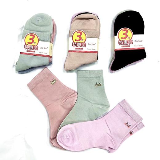 中筒彩色女士棉袜袜子运动透气休闲日常袜子颜色随机3双特惠装 商品图1