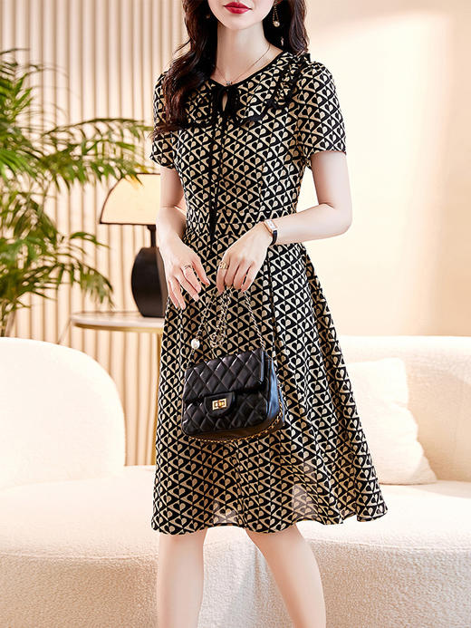 HR-WW23169夏季新款格纹连衣裙女2023年时尚休闲收腰显瘦小个子气质通勤裙子 商品图3