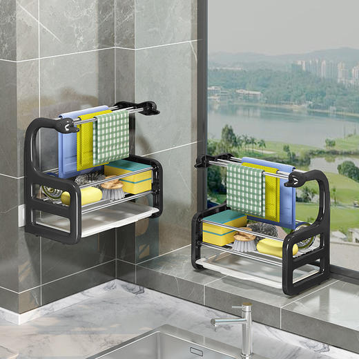 厨房沥水抹布架壁挂免打孔台面置物架晾放海绵洗碗布挂架储物收纳 商品图0