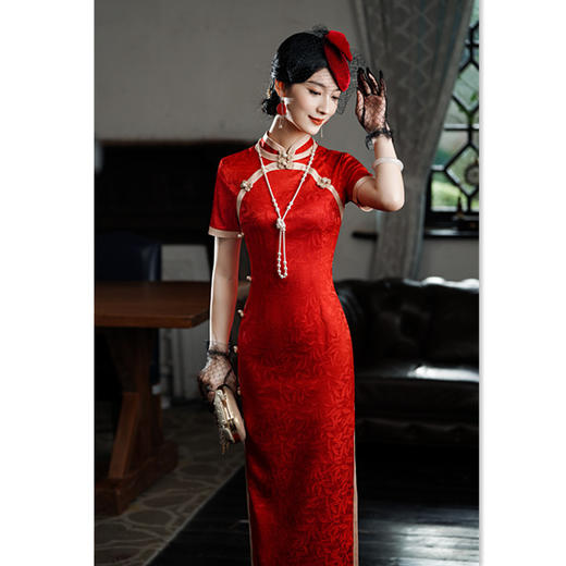 老上海复古国风长款提花旗袍GX319158 商品图2