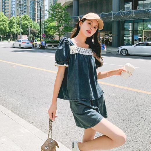 2023夏季牛仔裤子短袖t恤时尚套装小香风牛仔套装女装中式两件套 商品图0