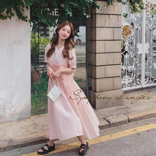 实拍元气少女感减龄泡泡袖收褶小花边甜美风显瘦温柔淡粉色连衣裙 商品图2